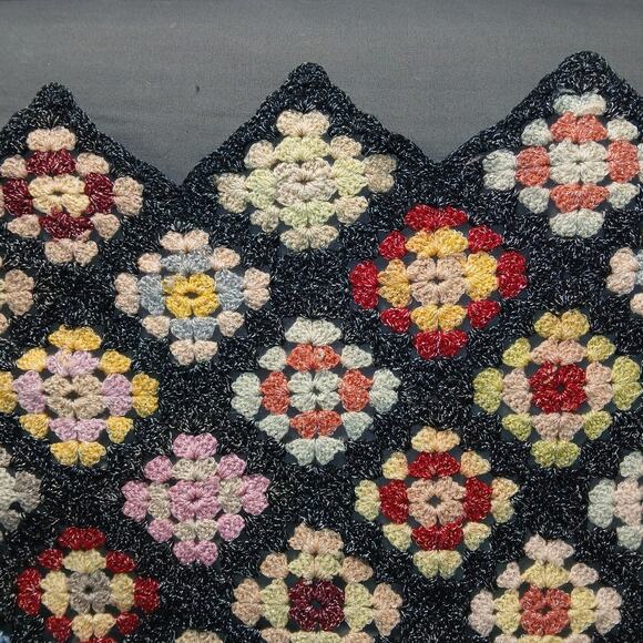 Diagonal Granny Square Multicolor Crochet Afghan Sparkly Yarn Not Bulky - Picture 4 of 6
